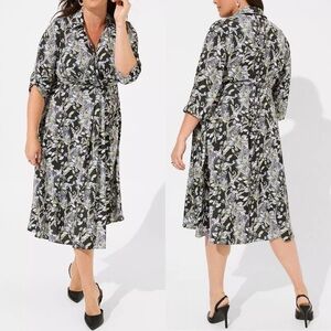 Torrid NEW Floral Midi Studio Crepe De Chine Collared Shirt Dress Sz 5X